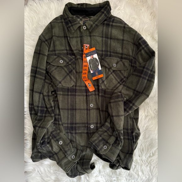 Olive Plaid Men's Shirt Jacket - Picture 1 of 2